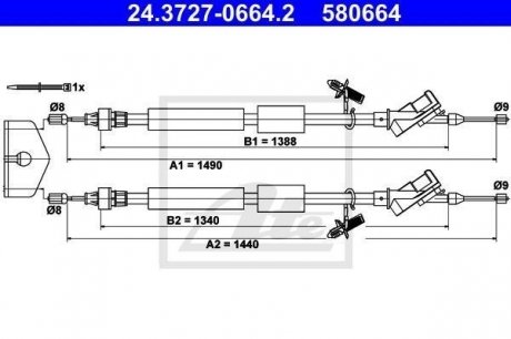 Трос остановочных тормозов ATE 24.3727-0664.2 (фото 1)