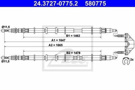 Трос остановочных тормозов ATE 24.3727-0775.2