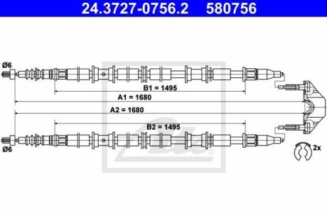 Трос остановочных тормозов ATE 24.3727-0756.2