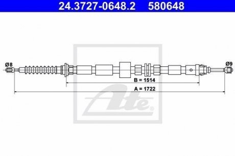 Трос остановочных тормозов ATE 24.3727-0648.2 (фото 1)