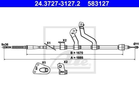 Трос остановочных тормозов ATE 24.3727-3127.2