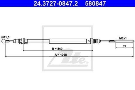 Трос остановочных тормозов ATE 24.3727-0847.2
