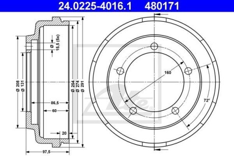 Гальмівний барабан ATE 24.0225-4016.1