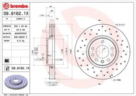 Тормозные диски BREMBO 09.9162.1X (фото 1)