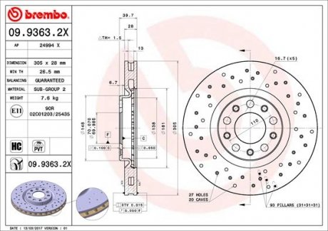 Тормозной диск BREMBO 09.9363.2X (фото 1)