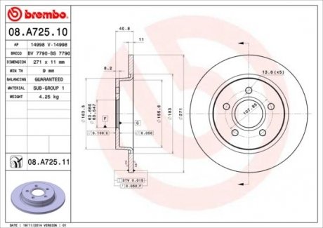 Гальмівний диск BREMBO 08.A725.11 (фото 1)