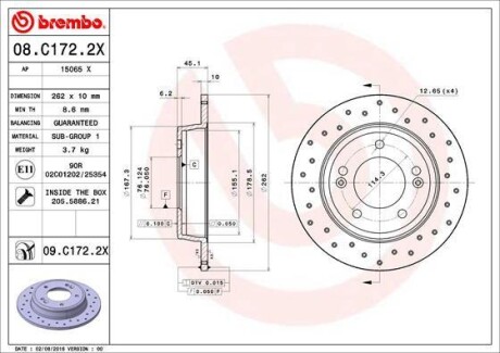 Тормозные диски BREMBO 08.C172.2X