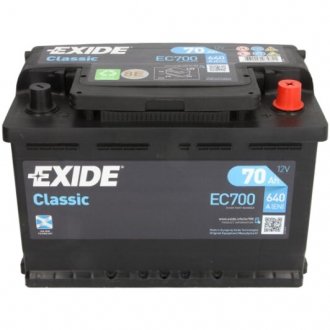 Акумулятор 6 CT-70-R Classic EXIDE EC700 (фото 1)