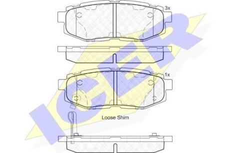 Колодки гальмівні (задні) Subaru Impreza/Outback 08-/Legacy 09-14/Forester 13- ICER 182088