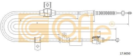 Трос ручного тормоза зад. KIA CERATO 04- (-ABS) Л. (1576/1404) COFLE 17.6050