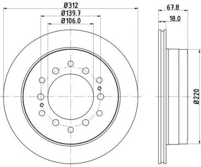 Гальмівний диск зад. Cruiser 300/80/90/Prado/Lexus GX 01-10 3.0-4.7 (PRO) PAGID HELLA 8DD355114-861 (фото 1)