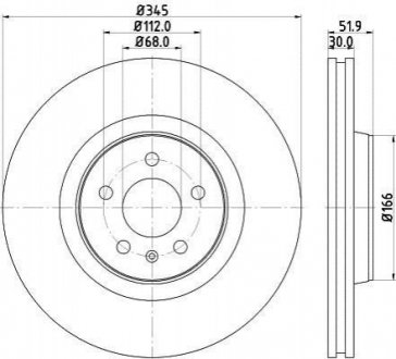 Тормозной диск перед. A4/A5/A6/A7/Q5/Macan 07- 1.8-3.2 (PRO) 345mm PAGID HELLA 8DD355117-181 (фото 1)