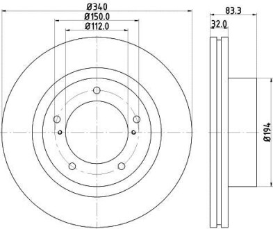 Диск гальмівний з покриттям PRO; передн. PAGID HELLA 8DD355116-551