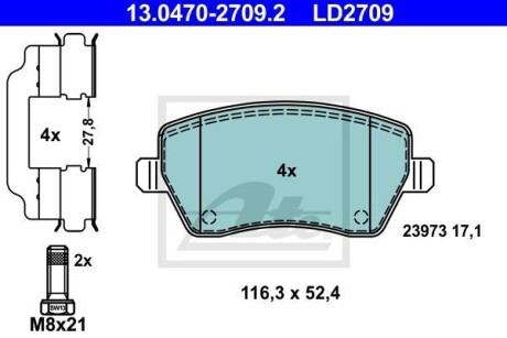 Гальмівні колодки, дискові ATE 13.0470-2709.2