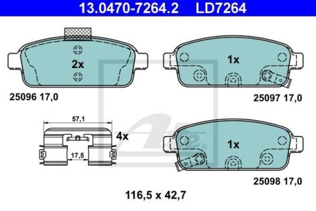 Гальмівні колодки, дискові ATE 13.0470-7264.2