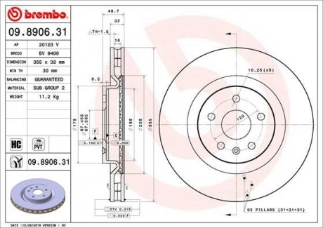 Тормозной диск BREMBO 09.8906.31 (фото 1)