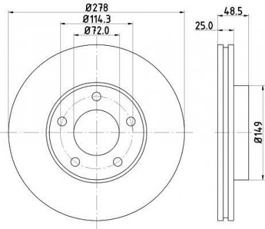Диск гальмівний передній Mazda 3, 5 1.6, 1.8, 2.0, 2.2 (05-) NISSHINBO ND5001K (фото 1)