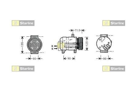 Комп-р кондиц. [OE 82 00 050 141] RENAULT MEGANE I / SCENIC / NISSAN ALMERA / QASHQAI STARLINE DK STK0245 (фото 1)