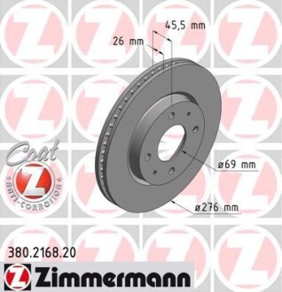 Тормозной диск предвентил Mitsubishi Lancer 9 16 ZIMMERMANN 380216820