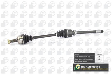 Полуось Citroen C4/Peugeou 307 1.4/1.6i 01-10 (25/22) 910mm Пр. BGA DS6724RA