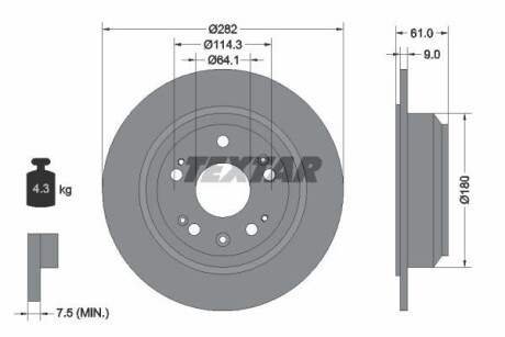 Диск гальмівний HONDA Accord "R D=282mm "03-08 TEXTAR 92165803