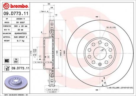 Гальмівний диск BREMBO 09.D773.11 (фото 1)