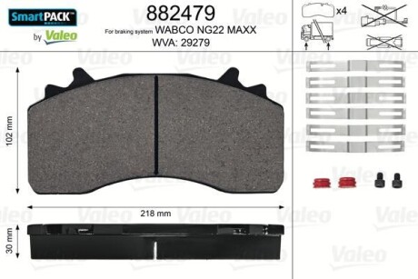 Колодки тормозные WVA 29279; 217,5x107,6,2x30 VALEO 882479