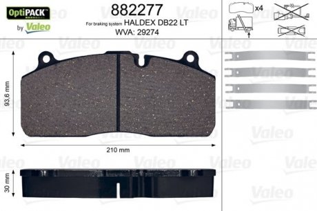 Колодки тормозные WVA 29274; 210,1x93,8x30 VALEO 882277 (фото 1)