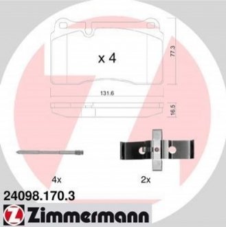 Колодки гальмівні (передні) VW Touareg 02- (Brembo) (з аксесуарами) ZIMMERMANN 24098.170.3