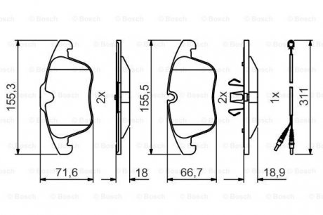 ДИСКОВЫЕ КОЛОДКИ ПЕРЕДНI PREMIUM2 BOSCH 0986495474 (фото 1)