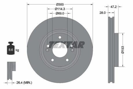 Диск гальмівний (передній) Hyundai Tucson 05-10/ i40/Kia Sportage 10- (300x28) PRO TEXTAR 92166503