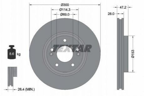 Диск гальмівний (передній) Hyundai Tucson 05-10/ i40/Kia Sportage 10- (300x28) PRO TEXTAR 92166503 (фото 1)