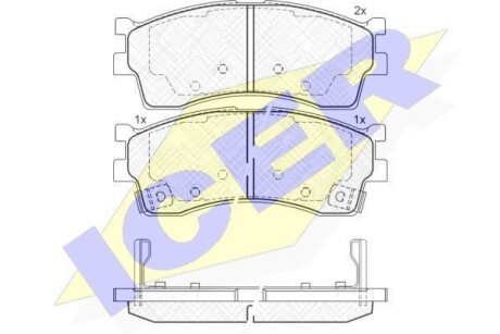 Колодки гальмівні (передні) Kia Rio 00-05/Cerato 01-04/Carens 00-/Clarus 96- ICER 181610