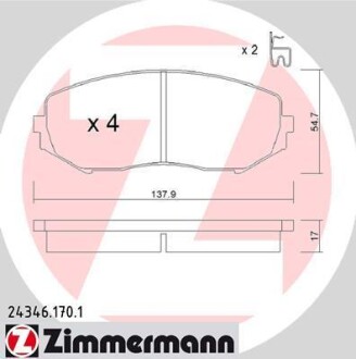 Колодки тормозные (передние) Suzuki Grand Vitara 1.3-3.2 98- 24346.170.1 ZIMMERMANN 243461701