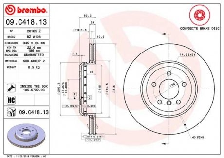 Гальмівний диск BREMBO 09.C418.13 (фото 1)