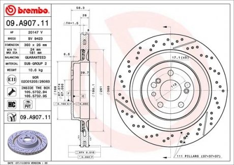 Тормозной диск BREMBO 09.A907.11