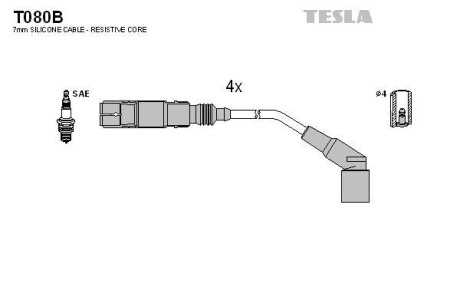 Кабель зажигания, к-кт Аналог TES T810C BMW E34,E36,E45,E46 89-05 TESLA T080B