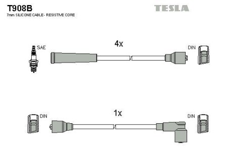 Комплект высоковольтных проводов TESLA T908B