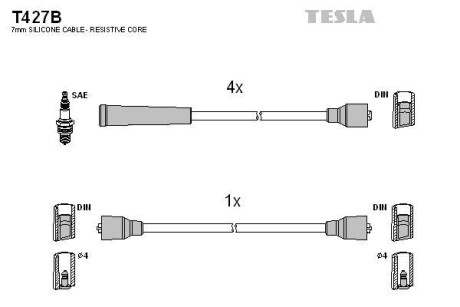 Комплект высоковольтных проводов TESLA T427B