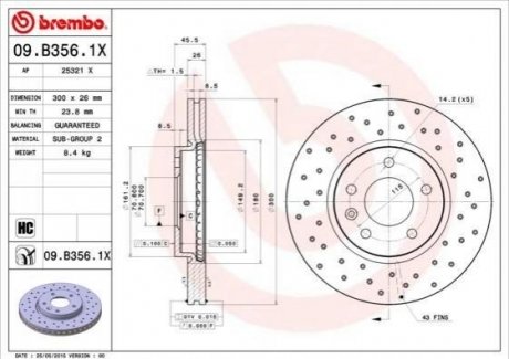 Тормозные диски BREMBO 09.B356.1X (фото 1)