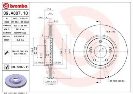 Тормозной диск BREMBO 09.A807.11 (фото 1)