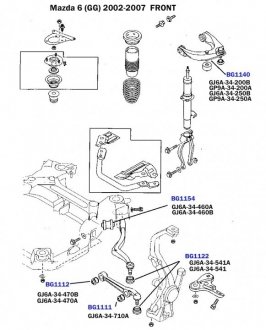 Сайлентблок важеля (переднього/знизу/всередині) Mazda 6/6 MPS 02-12 (40.4x12.2x58/40) BELGUM PARTS BG1112 (фото 1)