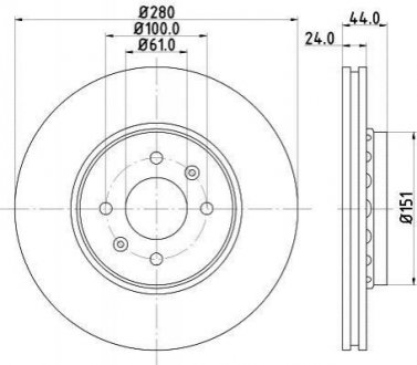 Тормозной диск перед. Kangoo 1.5/1.9dCi/1.6i 01- (4x4)/Megane II/ScenicII (280x24) PAGID HELLA 8DD355129-611 (фото 1)