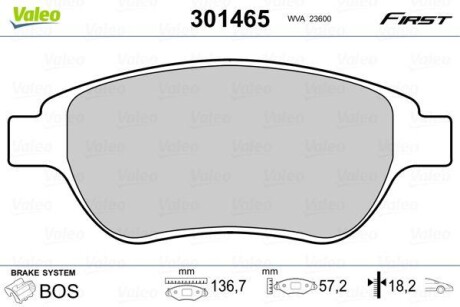 Гальмівні колодки дискові CITROEN/PEUGEOT Berlingo/C3/C4/Xsara/1007/207/Partner "1,4-2,0 "F "98>> VALEO 301465