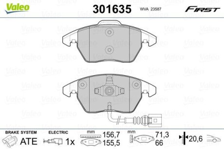 Тормозные колодки дисковые VAG A1/A3/TT/Fabia/Octavia/Caddy/CC/Golf/Jetta/Passat "1,0-3,6 "F "99>> VALEO 301635