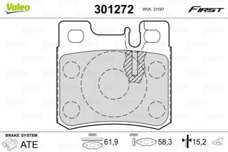 Комплект тормозных колодок, дисковый тормоз VALEO 301272