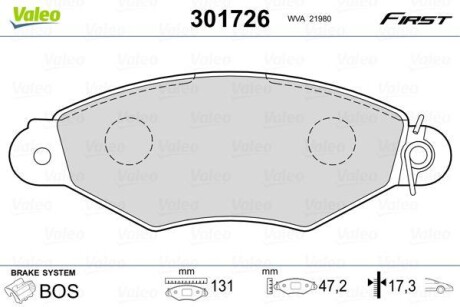 Гальмівні колодки дискові CITROEN/NISSAN/PEUGEOT/RENAULT Xsara/Kubistar/Kangoo "1,2-1,9 "F "93>> VALEO 301726