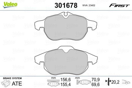 Гальмівні колодки дискові CADILLAC/FIAT/HYUNDAI/OPEL/SAAB BLS/GSantaFe/VectraC "1,6-3,2 "F "02>> VALEO 301678