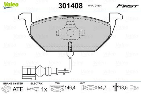 Гальмівні колодки дискові VAG A2/A3/Fabia/Octavia/Bora/Caddy/Golf/Jetta/Polo "1,0-2,5 "F "96>> VALEO 301408