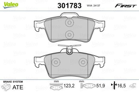 Гальмівні колодки дискові CITROEN/FORD/JAGUAR/MAZDA/OPEL/RENAULT/SAAB/VOLVO "1,0-5,0 "R "01>> VALEO 301783